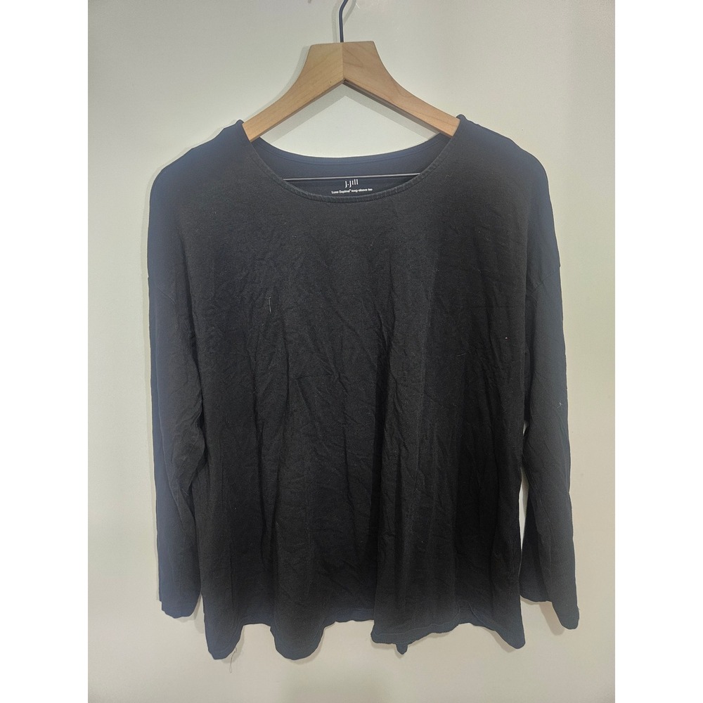 J. Jill Luxe Supima Long Sleeve Tee Black Women 1X Crew Neck Cotton Modal Blend